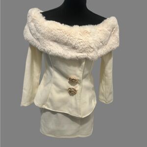 Elegant Off-Shoulder Cream Coat with Gold Buttons